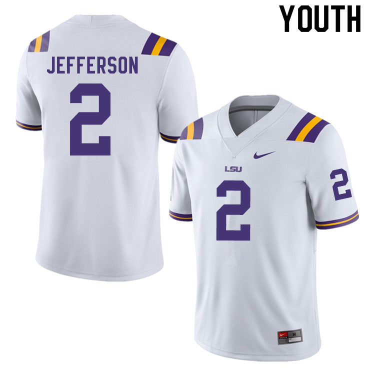 Youth #2 Justin Jefferson LSU Tigers College Football Jerseys Sale-White